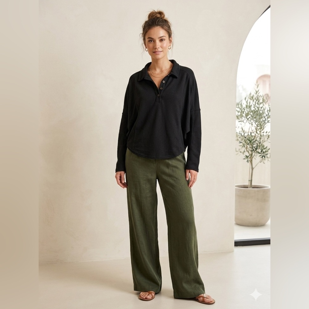 Black Long-Sleeve Polo Top